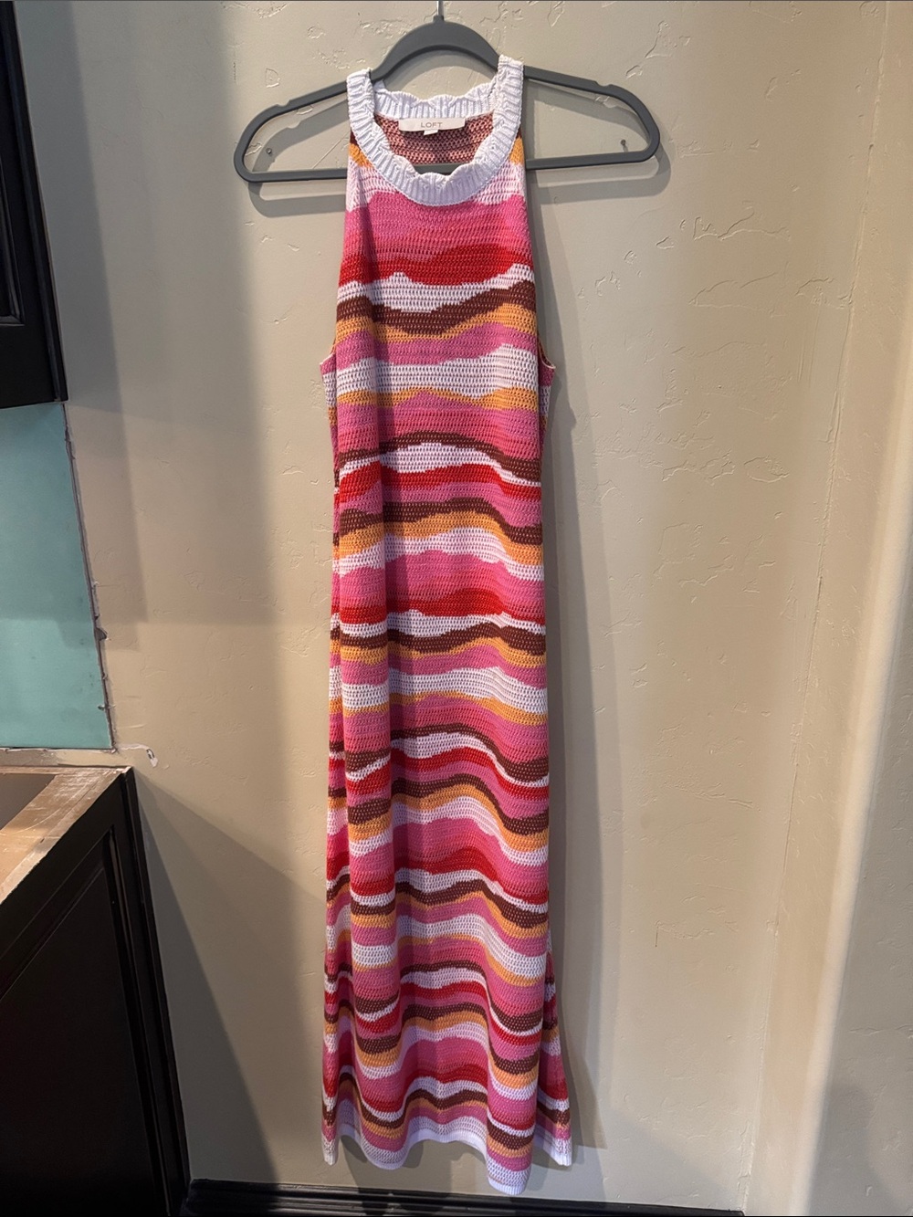 LOFT Striped Sleeveless Maxi Dress in Pink, Red, Yellow & White